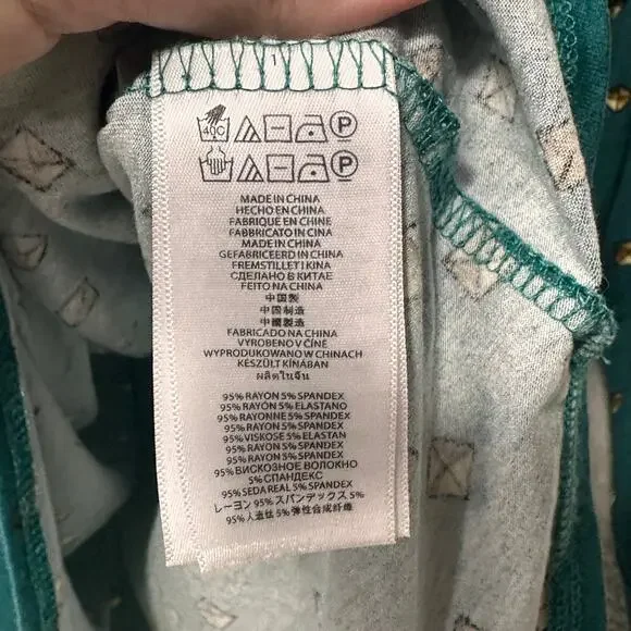 Michael Kors Green Drape Neck Top Medium Gold Print Long Sleeve Blouse - Picture 9 of 11